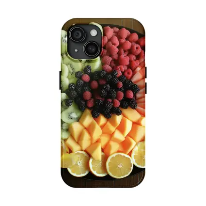 Fresh Fruit Platter Overhead View Dark Plate