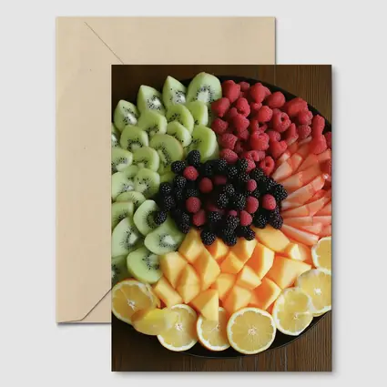 Fresh Fruit Platter Overhead View Dark Plate
