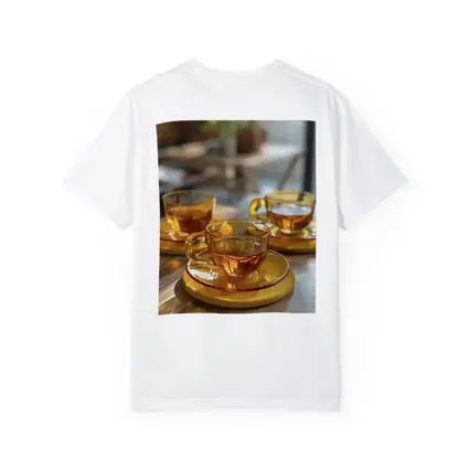 Amber Glass Tea Cups Golden Saucers Table