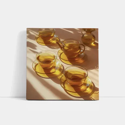 Glass Tea Cups Set Warm Golden Light
