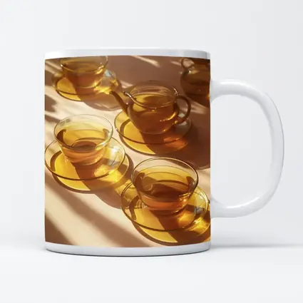 Glass Tea Cups Set Warm Golden Light
