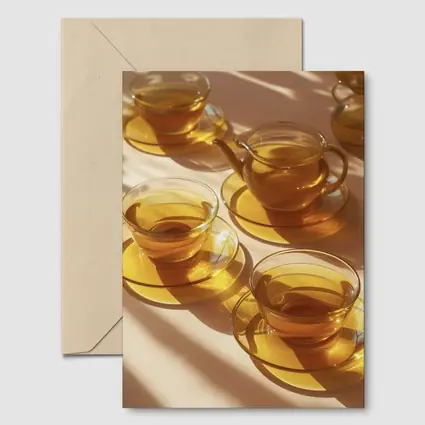 Glass Tea Cups Set Warm Golden Light