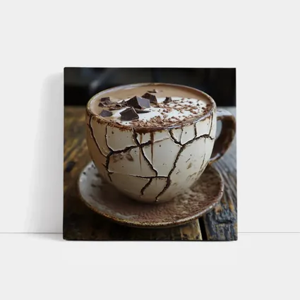 Cracked Chocolate Cup Rustic Wooden Table