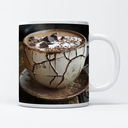 Cracked Chocolate Cup Rustic Wooden Table