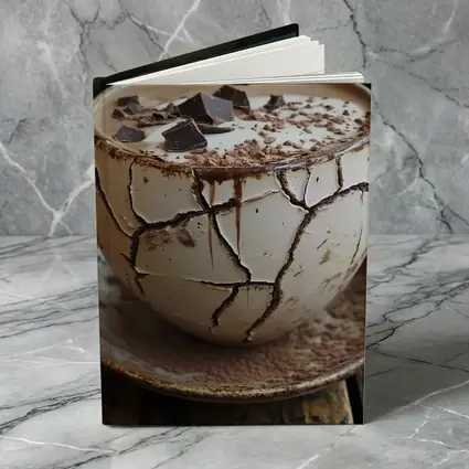 Cracked Chocolate Cup Rustic Wooden Table