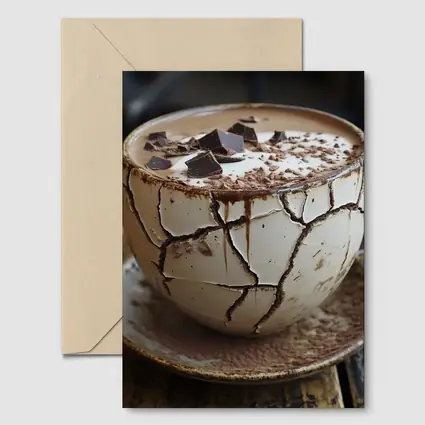 Cracked Chocolate Cup Rustic Wooden Table