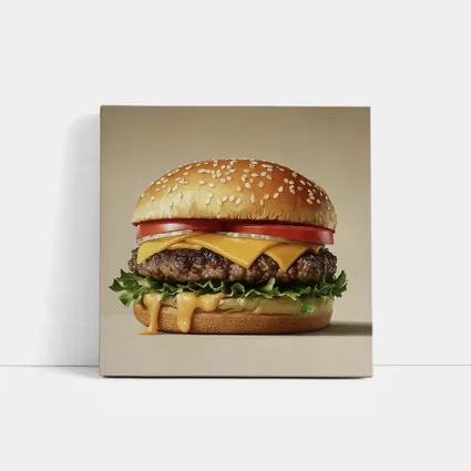 Classic Cheeseburger With Lettuce Tomato Beige Background