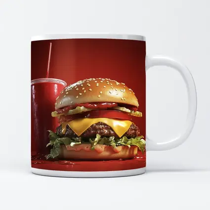 Classic Cheeseburger And Soda Red Background