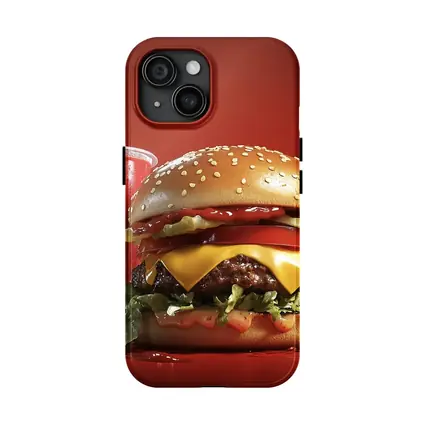 Classic Cheeseburger And Soda Red Background