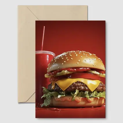 Classic Cheeseburger And Soda Red Background