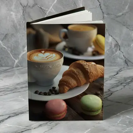 Latte Art Croissant Macarons Rustic Wood