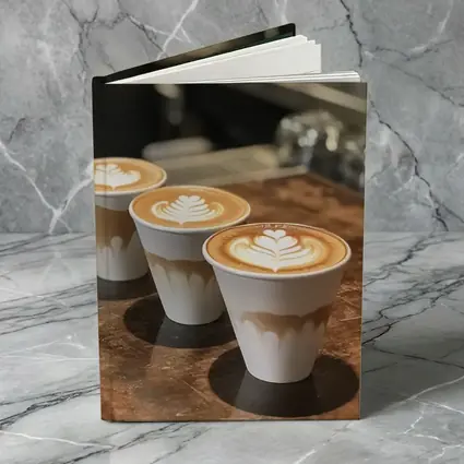 Latte Art Coffee Cups on Wooden Counter