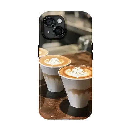 Latte Art Coffee Cups on Wooden Counter
