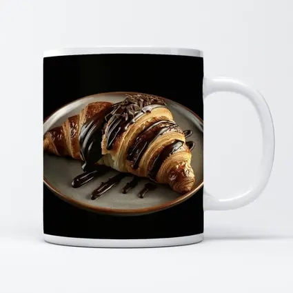 Chocolate Drizzled Croissant On Dark Plate