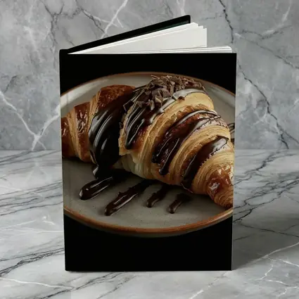 Chocolate Drizzled Croissant On Dark Plate