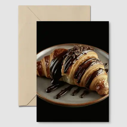 Chocolate Drizzled Croissant On Dark Plate