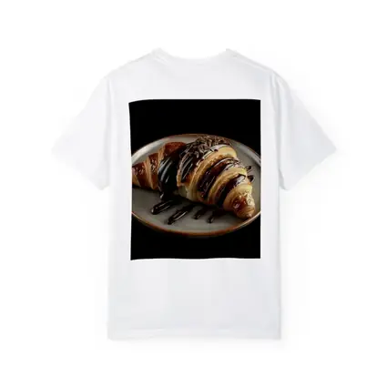 Chocolate Drizzled Croissant On Dark Plate