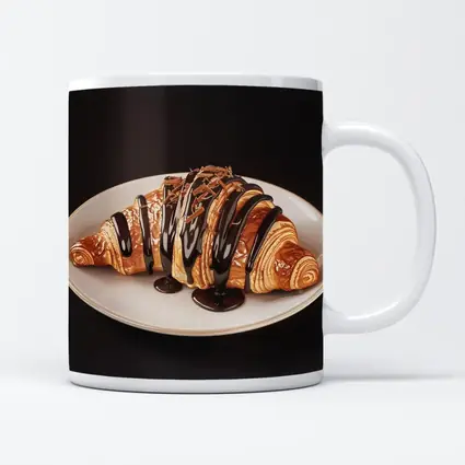 Chocolate Drizzled Croissant On White Plate