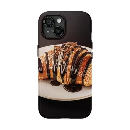Chocolate Drizzled Croissant On White Plate