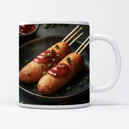 Corn Dogs With Ketchup On Dark Plate