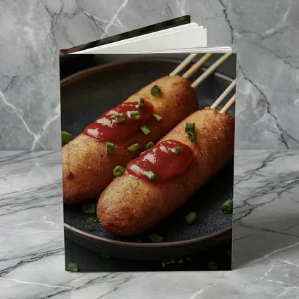 Corn Dogs With Ketchup On Dark Plate