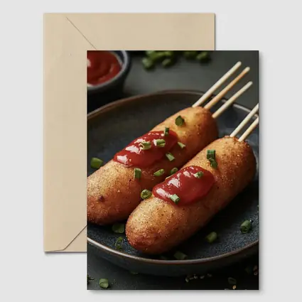 Corn Dogs With Ketchup On Dark Plate