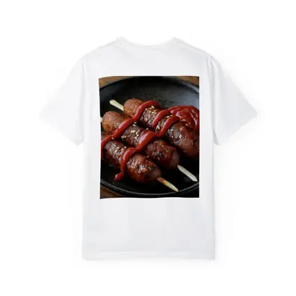 Grilled Sausage Skewers Ketchup Dark Plate