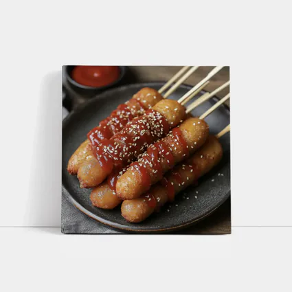 Korean Street Food Skewers Red Sauce Sesame