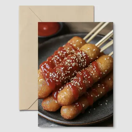 Korean Street Food Skewers Red Sauce Sesame