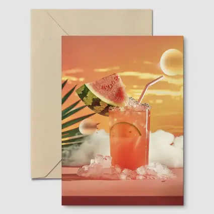 Watermelon Summer Cocktail Tropical Sunset Scene