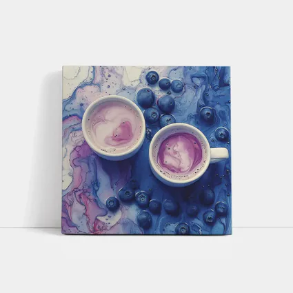 Blueberry Latte Cups Blue Marble Background