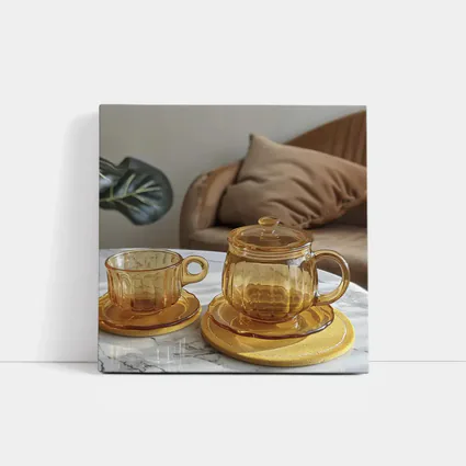 Amber Glass Tea Set Marble Table