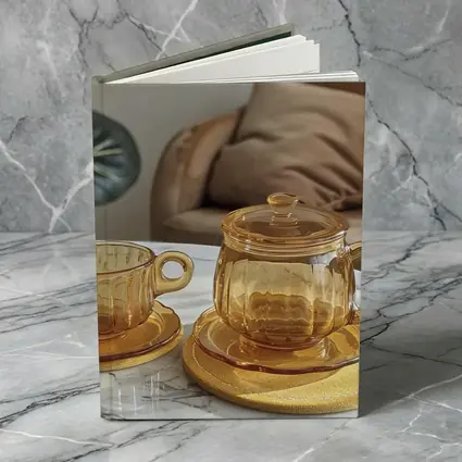 Amber Glass Tea Set Marble Table