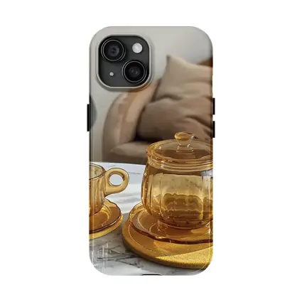 Amber Glass Tea Set Marble Table