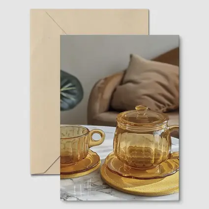 Amber Glass Tea Set Marble Table