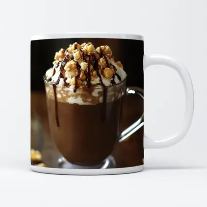 Hot Chocolate Caramel Popcorn Whipped Cream Mug