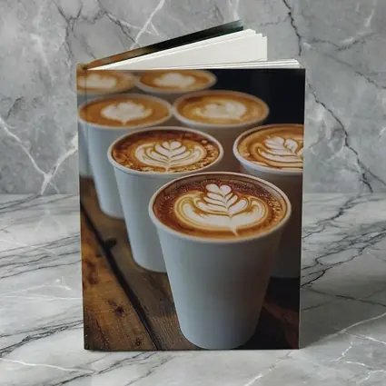 Latte Art Coffee Cups on Wooden Bar