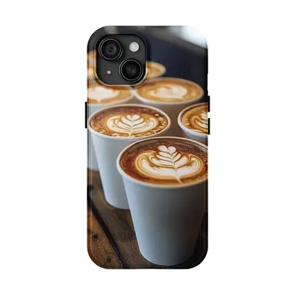 Latte Art Coffee Cups on Wooden Bar