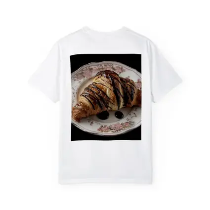 Chocolate Drizzled Croissant On Floral Plate