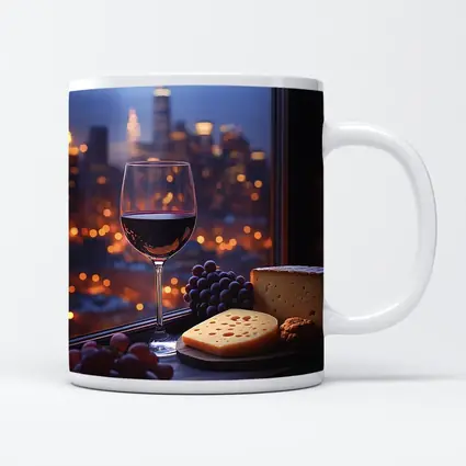 Red Wine Cheese Grapes City Night View