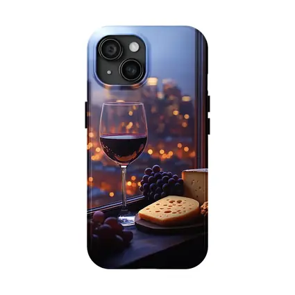 Red Wine Cheese Grapes City Night View