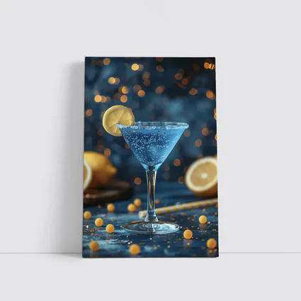 Blue Lemon Martini Cocktail Bokeh Background