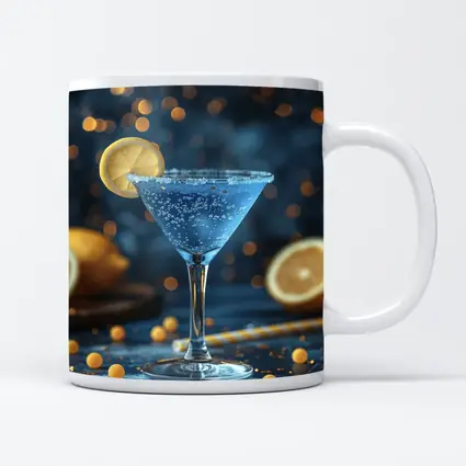 Blue Lemon Martini Cocktail Bokeh Background