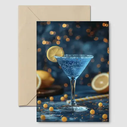 Blue Lemon Martini Cocktail Bokeh Background