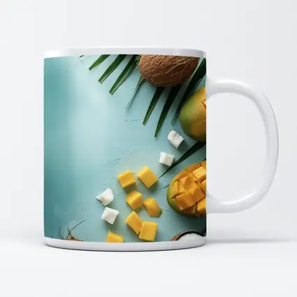 Tropical Mango Coconut Fruit Light Blue Background