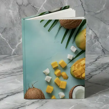 Tropical Mango Coconut Fruit Light Blue Background