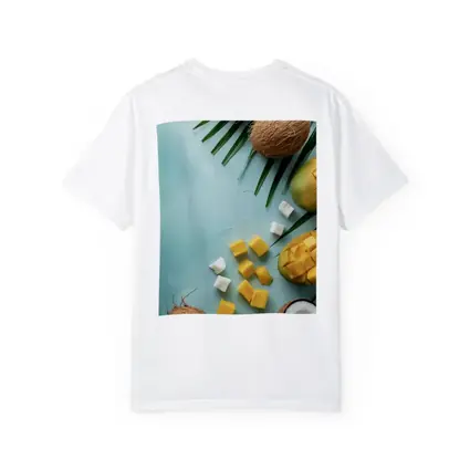 Tropical Mango Coconut Fruit Light Blue Background