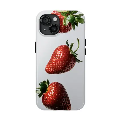 Three Fresh Strawberries Falling Gray Background