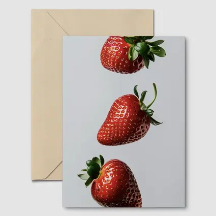 Three Fresh Strawberries Falling Gray Background