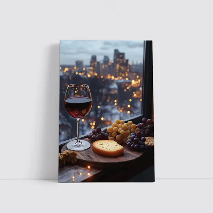 Red Wine Cheese Board City Night View